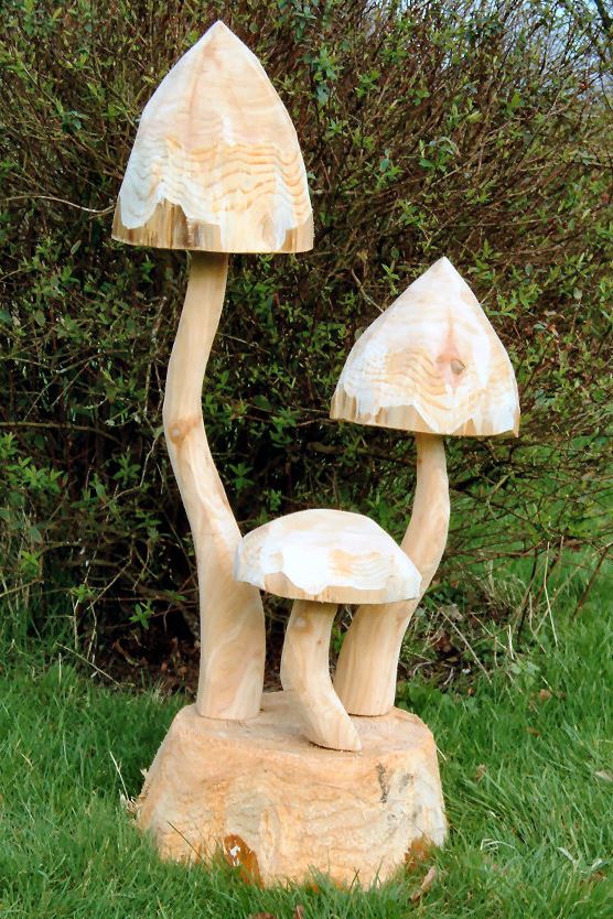 Wooden Toadstool Trio and Plinth