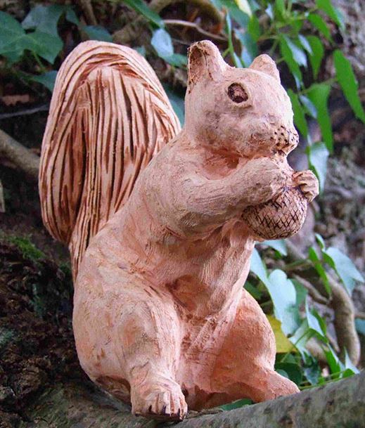 Sitting Squirrel Wooden Garden Sculpture