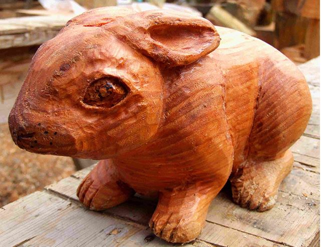 Wooden Rabbit Garden Sculpture