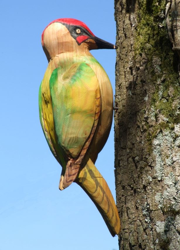 Wooden Woodpecker Garden Sculpture