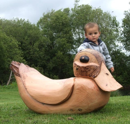 Wooden Rocking Duck Garden / Play Sculpture