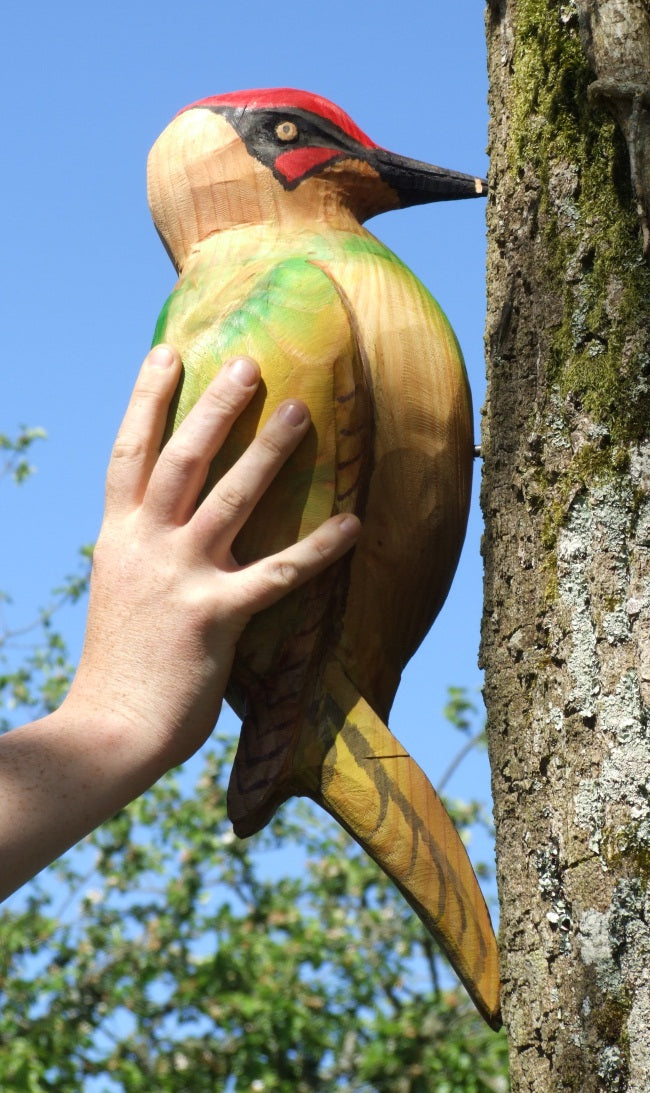 Wooden Woodpecker Garden Sculpture