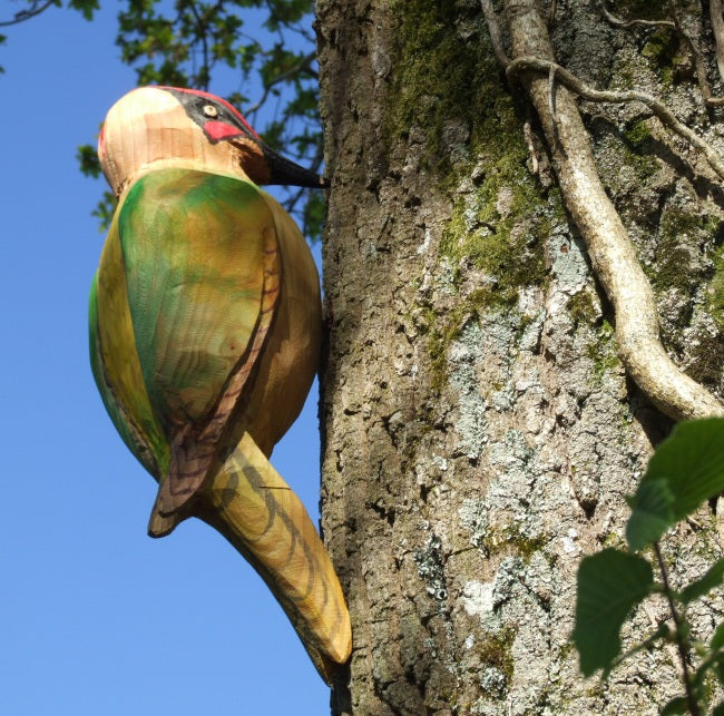 Wooden Woodpecker Garden Sculpture