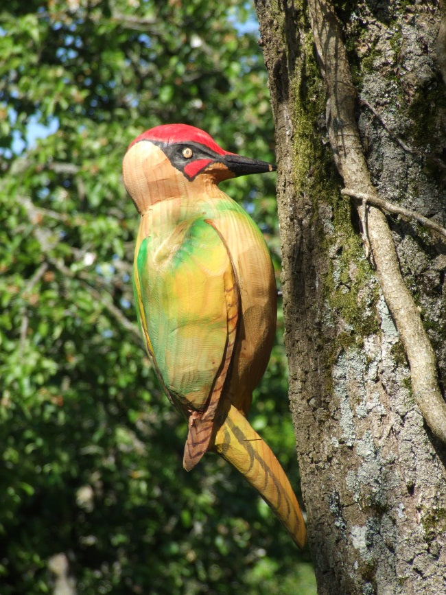 Wooden Woodpecker Garden Sculpture