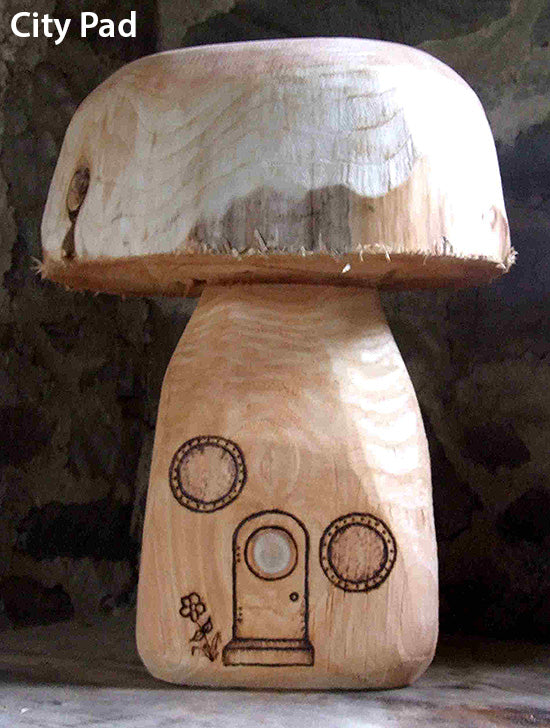 Wooden Mushroom Seats with House Design