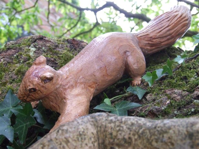 Wooden Squirrel Garden Sculpture