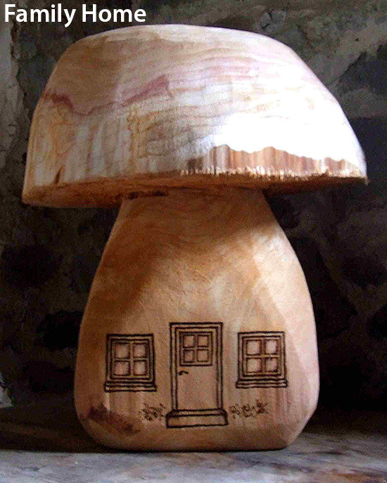 Wooden Mushroom Seats with House Design