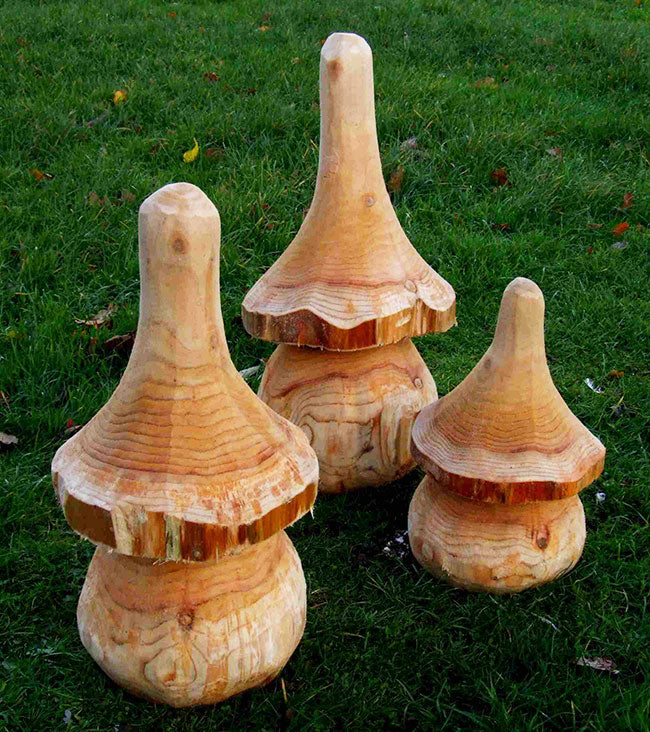 Wooden Pointy Mushrooms Ornamental Garden Feature