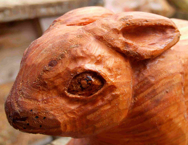 Wooden Rabbit Garden Sculpture