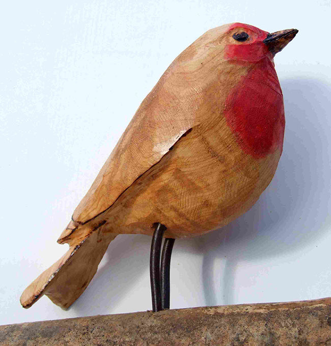 Carved Wood Robin Garden Sculpture