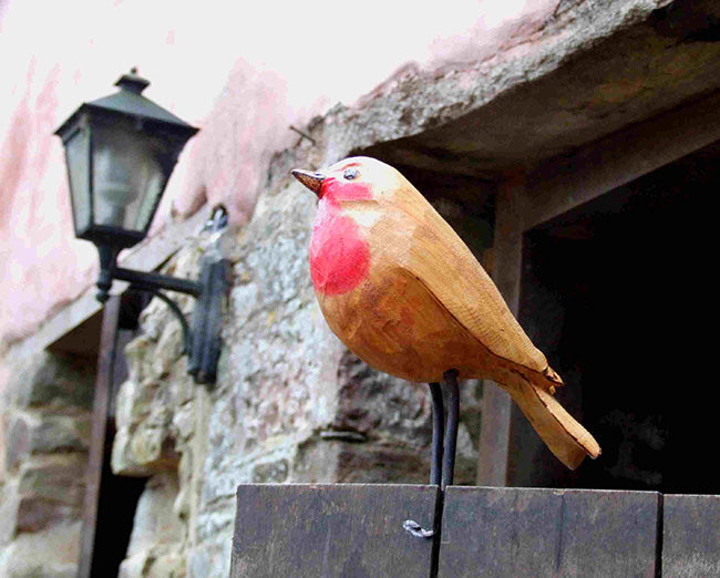 Carved Wood Robin Garden Sculpture