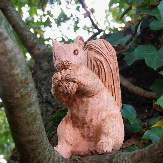 Sitting Squirrel Wooden Garden Sculpture