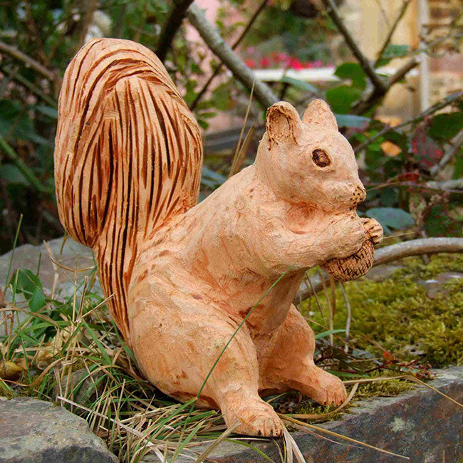 Sitting Squirrel Wooden Garden Sculpture