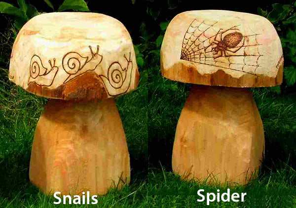 Wooden Mushroom Seats with Bug Design