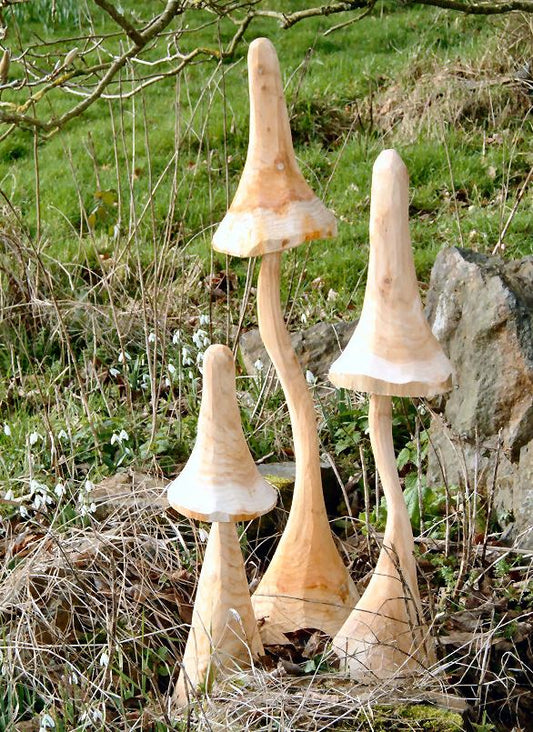 Wooden Bell Toadstool sculptures
