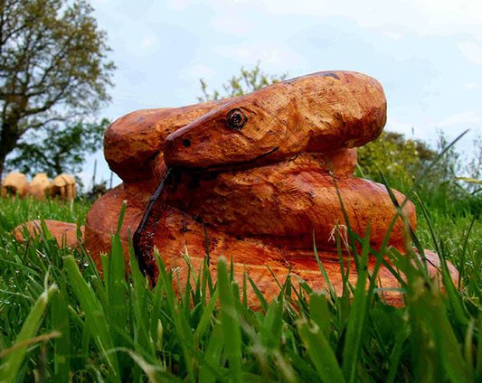 Hand Carved Wooden Snake Garden Sculpture