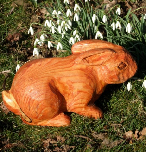 Wooden Rabbit Garden Sculpture